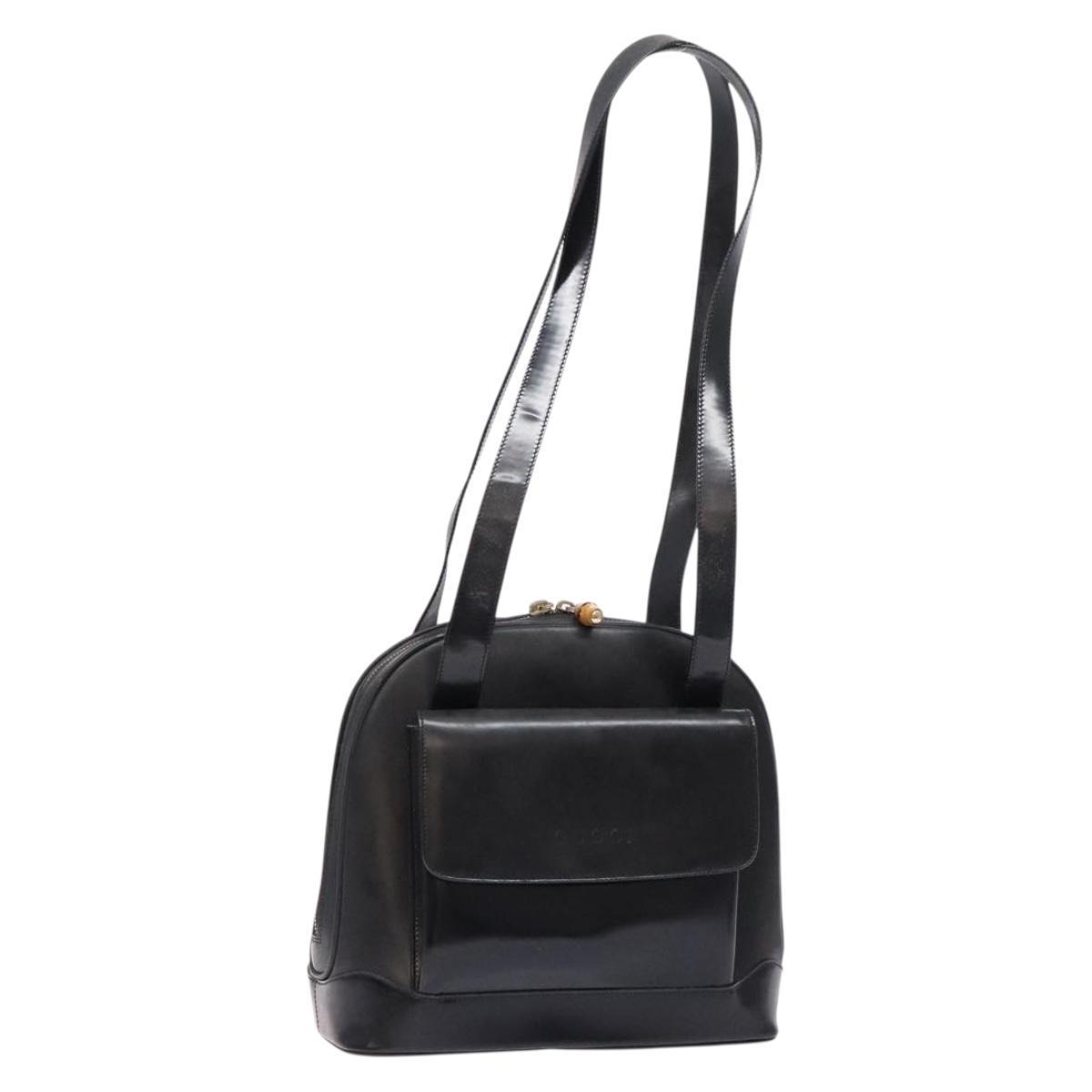 Gucci Shoulder Bag Leather Black Gold 001 3444 1650 Auth 135195